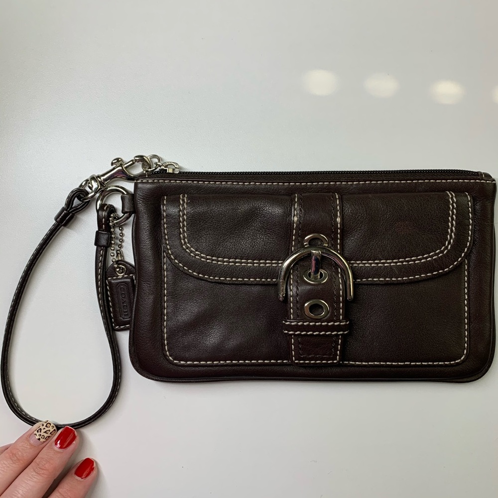 Chocolate leather Coach Wristlet